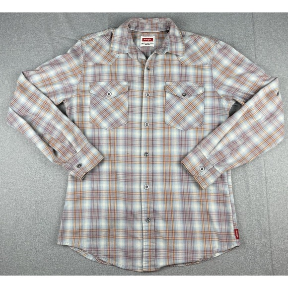 Wrangler Other - Wrangler Plaid Flannel Shirt Mens Small Blue Red Pearl Snap Western